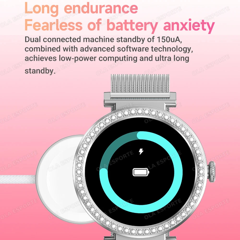 Fashion Zircon Smartwatch 1,46" AMOLED Bildschirm 5.4 Bluetooth Anruf Herzfrequenz Temperaturüberwachung Damen Smartwatch Schrittzähler