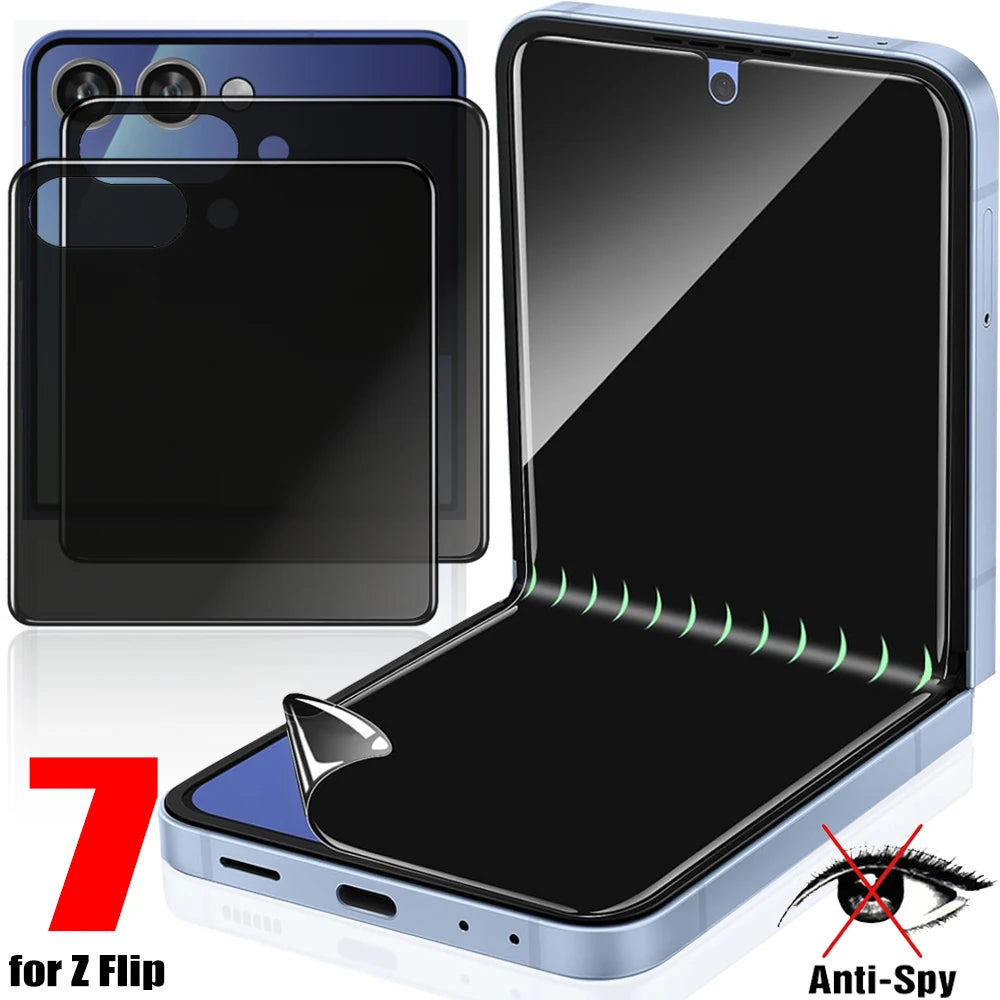 4in1 Blickschutzfolie Innen & Außen Hydrogel Anti-Spionage-Folien für Samsung Galaxy Z Flip 7 Flip7 Anti-Schnüffel-Schutz