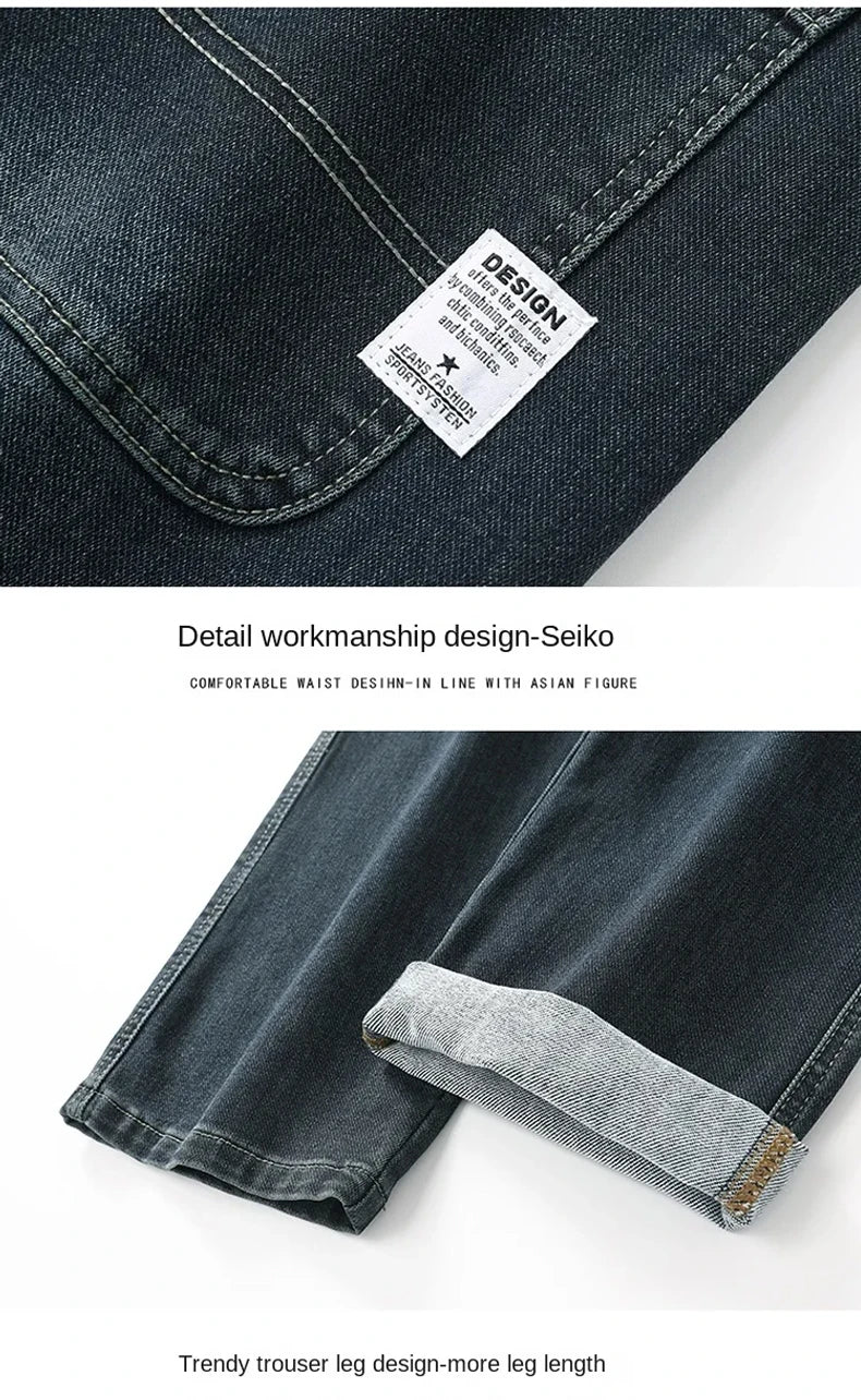 Herren Baggy Jeans Frühling und Herbst Lässige Gerade Stretch Vielseitige Weite Business Denim Hose Bequeme Loose Hose