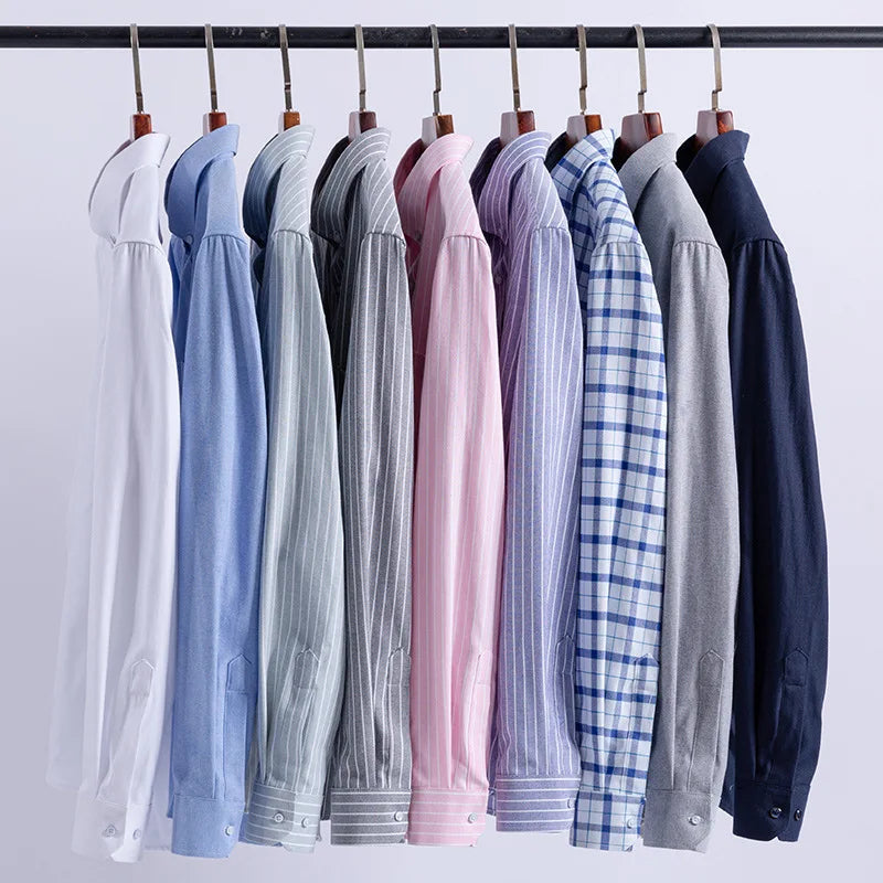 100 % Baumwolle Oxford Herrenhemden Langarm Kariert Weich Regular Fit Festliches Hemd Tasche Sozial Bluse Herrenkleidung S-7XL