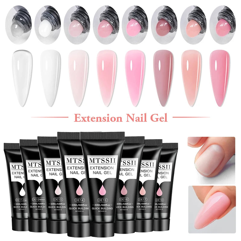 24-teiliges Set 20ml Poly Nail Extension Gel Kit Mini-UV-Lampe Versiegelung mit Basislack Überlack Professionelles Poly-UV-Nagelgel-Kit Starter-Kit