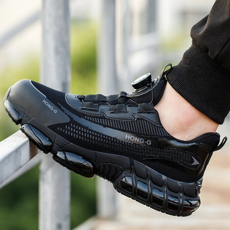 Herren Arbeitsschuhe Drehverschluss-Arbeitssneaker Schutzschuhe Industrie-Sicherheitsschuhe Durchtrittsicher Anti-Smash Stahlkappen-Schuhe