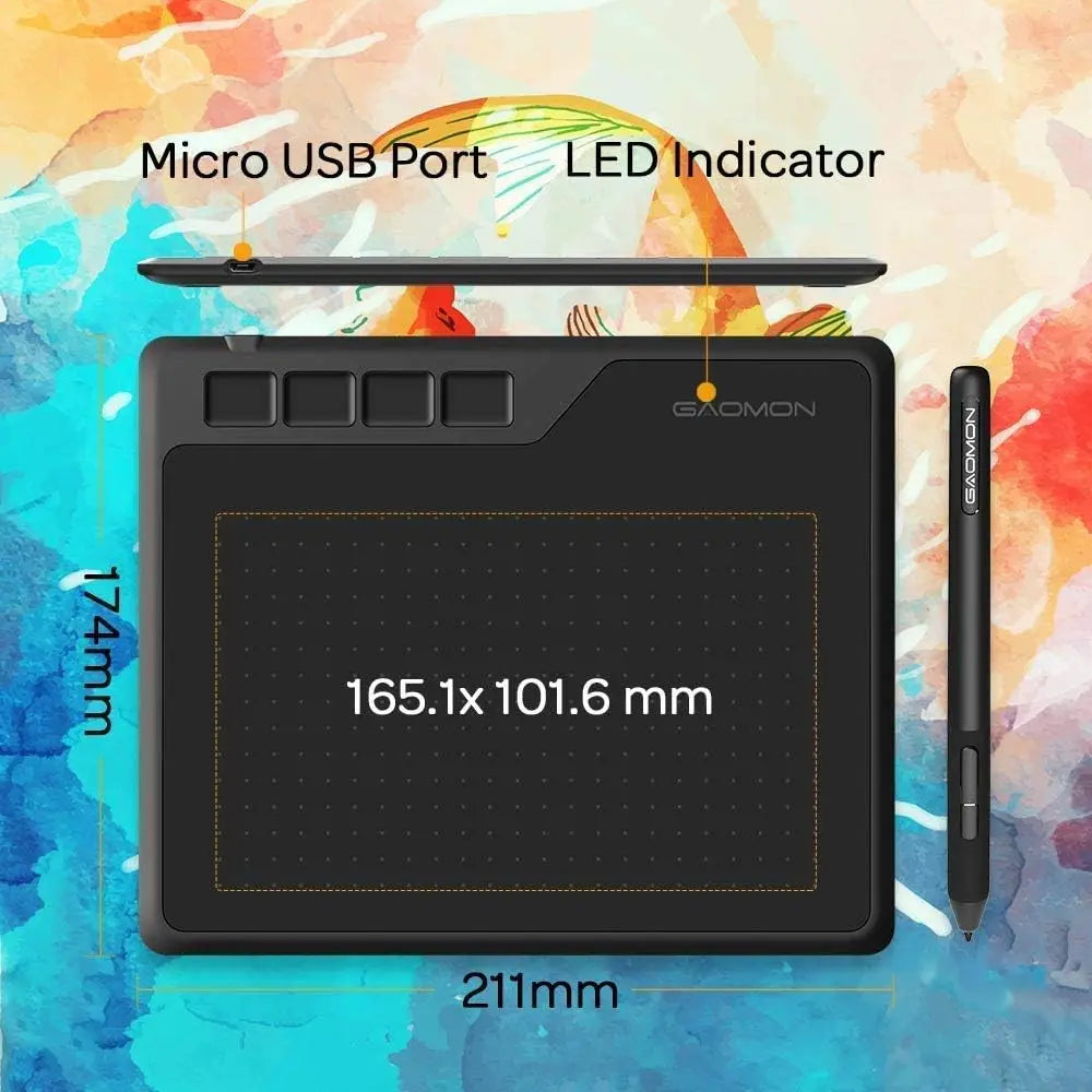 Gaomon S620 Grafiktablett 6,5*4 Zoll kleines digitales Zeichentablett für OSU Notizen Malen Kompatibel mit Android-Telefon