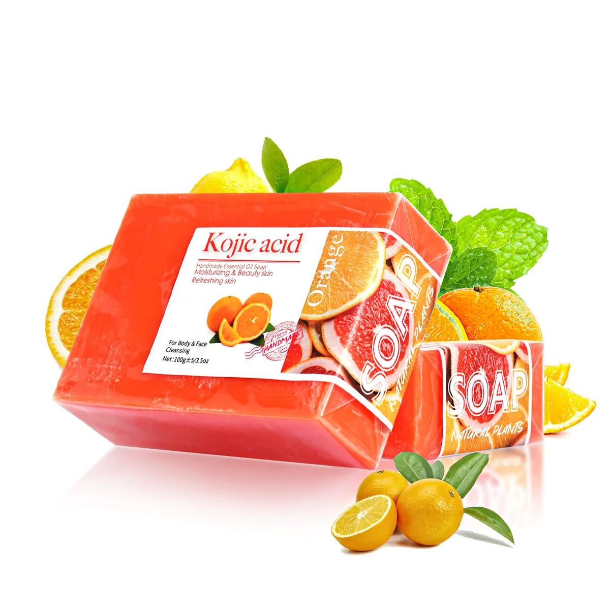2 Stück/100 g Kojisäure Süßorange Handgemachte Ätherisches Öl Seife Reinigt sanft Gesicht und Körper Handgemachte Seife
