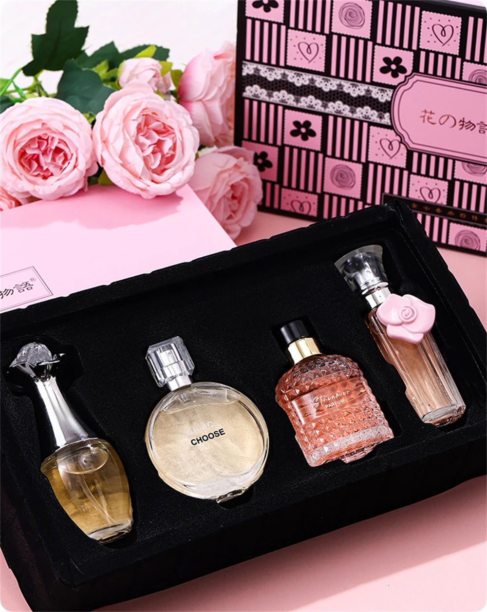 Marken-Geschenkbox 4-teiliges Set Parfüm Damen Parfum Femme 100ml Frischer natürlicher Blumenduft Spray Feminino Parfums De Mujer Originales