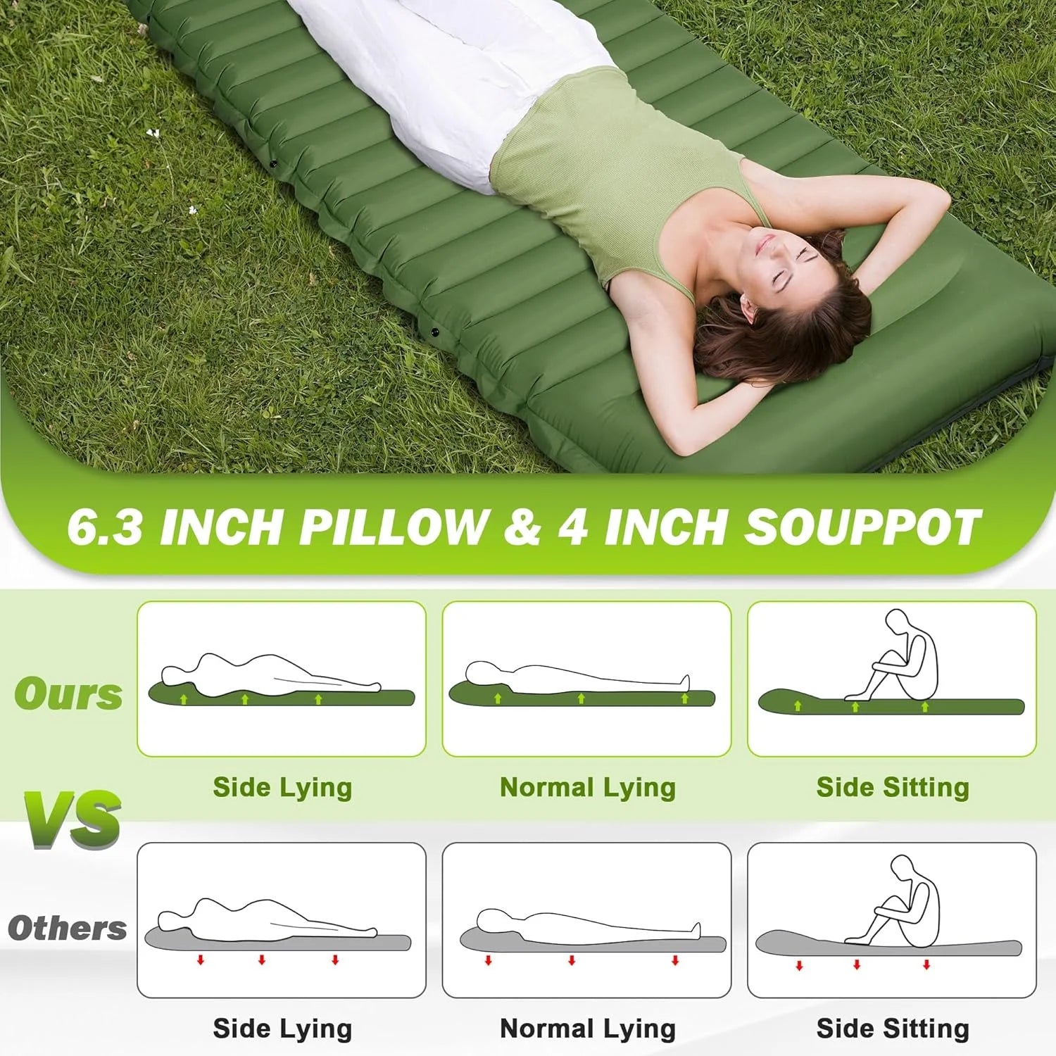 Extra dickes, 10 cm hohes Camping-Schlafpolster, selbstaufblasende Outdoor-Campingmatten, miteinander verbindbares Schlafpolster zum Wandern und Angeln