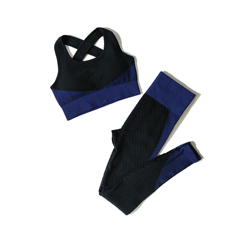 2/3tlg Damen Yoga Anzug Nahtlos Gestrickte Yogahose Leggings Kleidung Reißverschluss Langarm Crop Top Fitnesskleidung Sportbekleidung Gym Set
