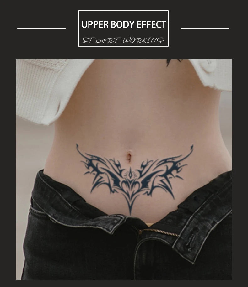 1 Stück charmante Tattoo-Aufkleber, wasserdicht, haltbar, ein bis zwei Wochen, für Mädchen, Bauch, Brust, Rücken, Taille, nicht reflektierend, Dornen-Cyan
