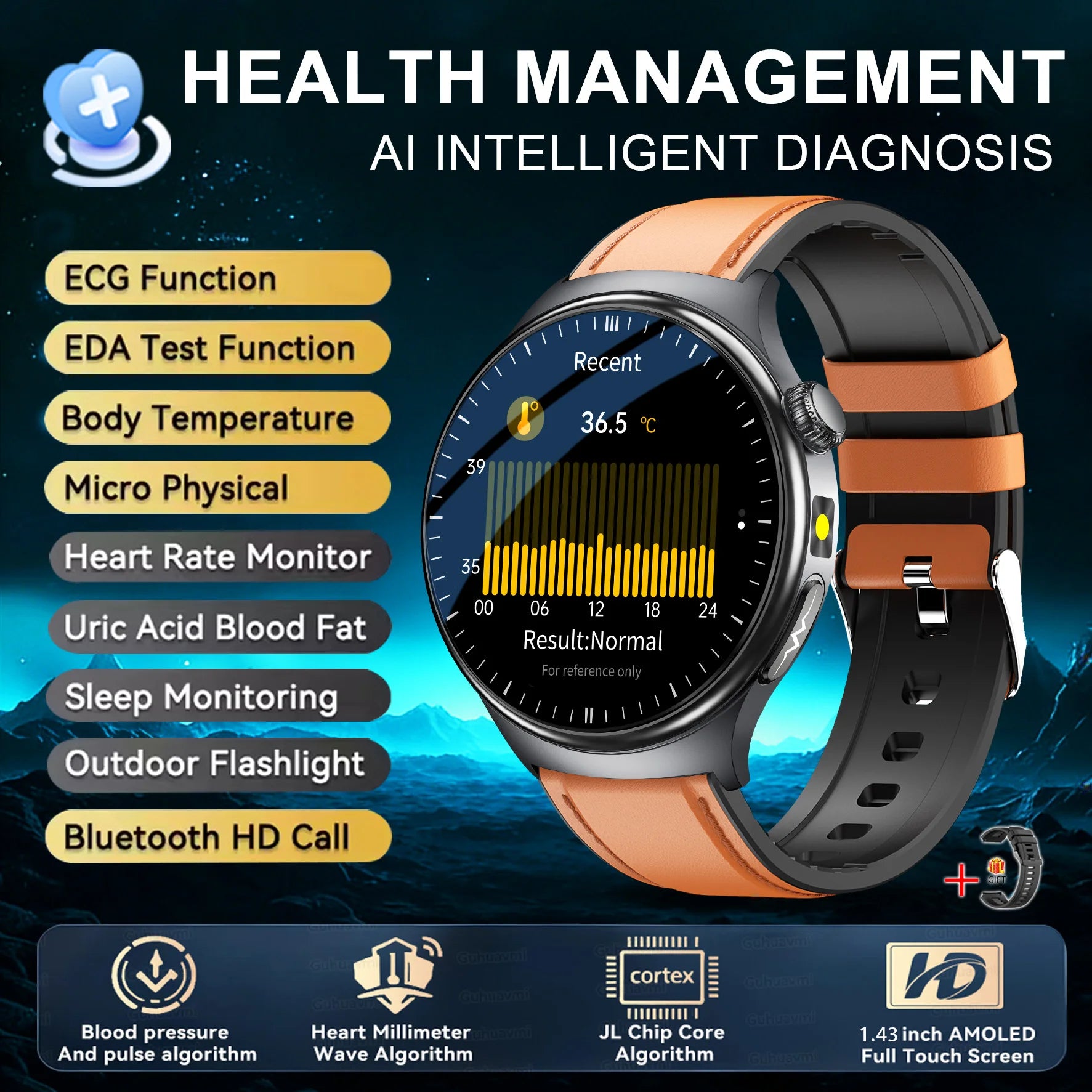 2026 Neue genaue Körpergesundheitsanalyse Smartwatch Herren EKG Blutfette Harnsäure Blutdruck Körperfett Sprachanruf Smartwatch