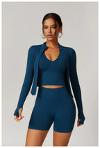 Women's Zipper Crop Sports Jacket Long Sleeve Yoga T-Shirt Solid Quick Dry Fitness Top Gym Running Workout Sportswear