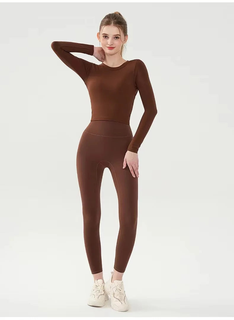 Fashion Sport Tops Pilates Laufen mit Brustpolster Fitness Langarm Enganliegende Schnelltrocknende Shirts Yoga Top Oberbekleidung