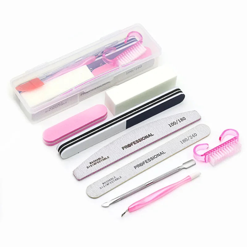 8-teiliges Nagelfeilen-Set 100/180 Nagelschleifpuffer Professionelle Maniküre-Feilen Make-up Pediküre-Bürsten Werkzeug Verlängerungskits