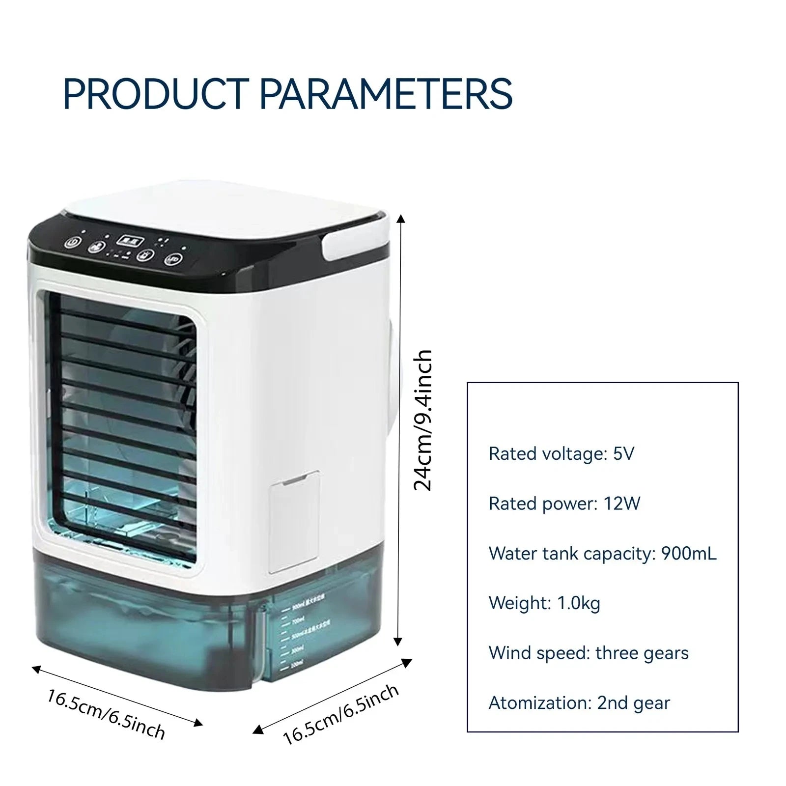 Tragbare Klimaanlage 3-Stufen-Mini-Klimagerät mit Doppelsprühen, Eisbox, 900 ml Wassertank, Luftbefeuchter für Schlafzimmer, Büro