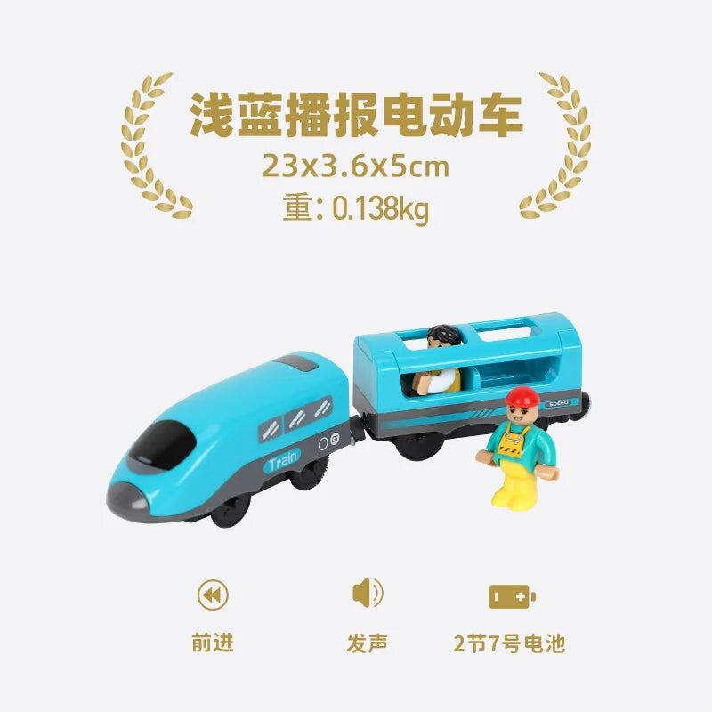 Hölzernes Elektroauto-Set Magnetischer Elektrozug mit kleiner Puppe Druckguss-Steckspielzeug-Set Kompatibel mit Eisenbahn-Holzschienenbahn