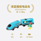 Hölzernes Elektroauto-Set Magnetischer Elektrozug mit kleiner Puppe Druckguss-Steckspielzeug-Set Kompatibel mit Eisenbahn-Holzschienenbahn