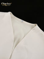 Clacive Fashion Locker Zweiteiler für Damen, Beige, 2025, sexy Langarmshirt mit High-Waist-Shorts, Set, weibliche Streetwear
