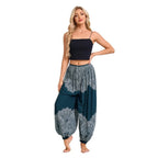 Damen Boho Weite Hosen Haremshose Erwachsene Hohe Taille Yoga Loose Laternenhose Atmungsaktive Strandhose Urlaub Bedruckte Jogger