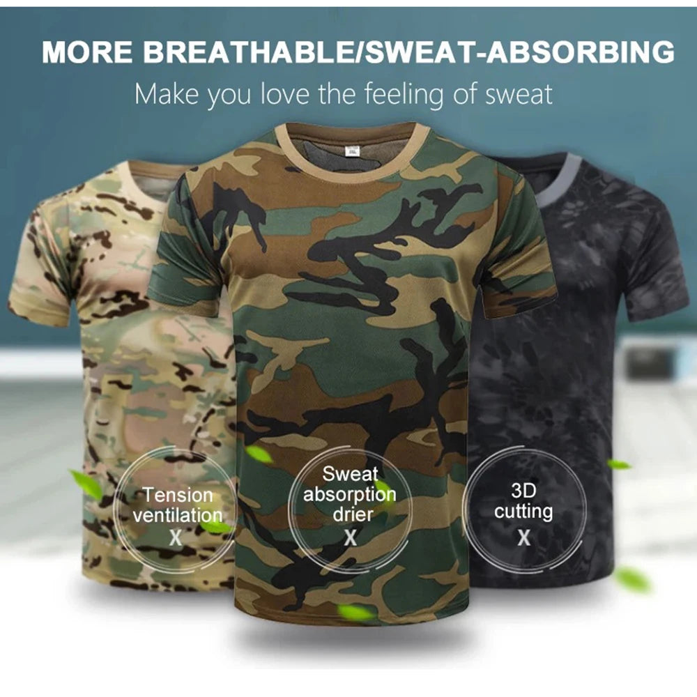 Outdoor Sports Men T-Shirts 3D Camouflage Quick Dry O Neck Short Sleeve Tops Shirt Camo Hiking Hunting T Shirt