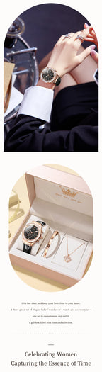 OLEVS 9978 Damenuhr, multifunktionale Quarzuhr, wasserdicht, leuchtendes Lederarmband, elegante modische Uhren für Damen, Geschenke