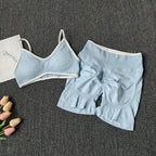 Pfirsich-Po-Yoga-Anzug Damen Gym Nahtloser Träger-BH mit Raffung Hoher Bund Po-Lifting Bauchstraffende Shorts Fitness-Set
