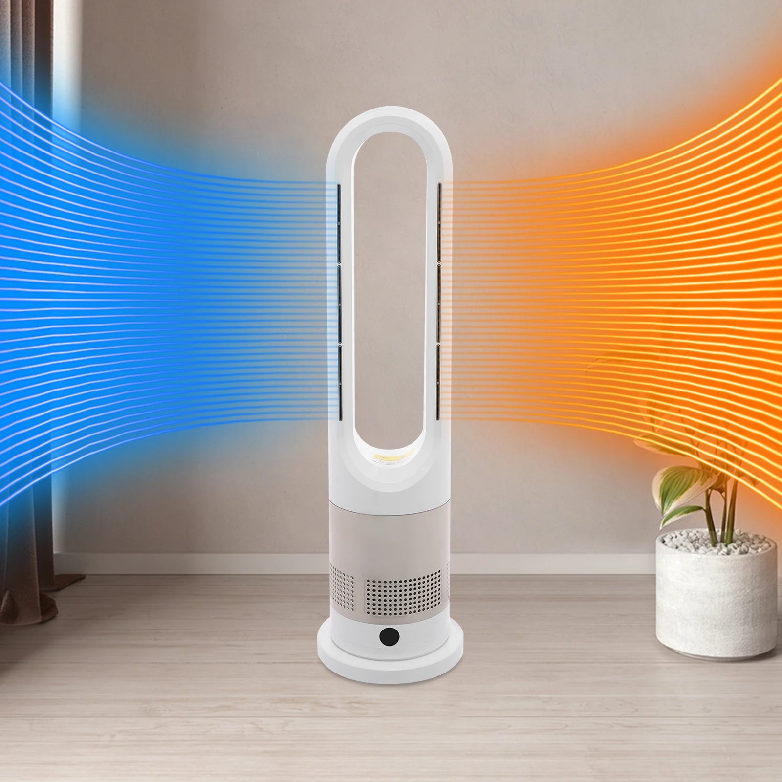 Ganzjähriger Dual-Modus Kühl-Heizturmventilator mit Fernbedienung 1200W Heizung 8 Geschwindigkeiten 9H Timer 80° Oszillation Sicher, Bladeless Hauptbild