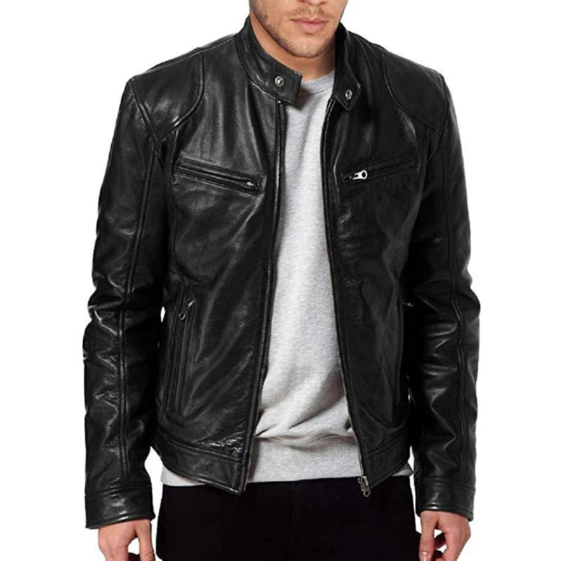 2024 Motorrad Lederjacken Herren Lässige Mode Motorradmantel Slim Fit Revers PU Jacken Herbst Winddichte Lederjacke Herren Zweitbild