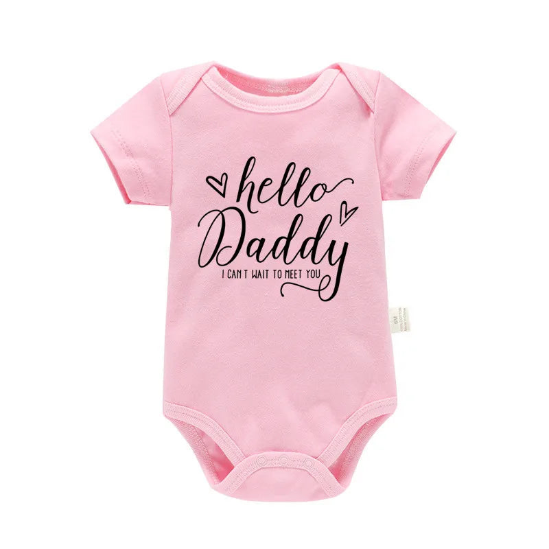 Schwangerschaftsverkündung Hallo Papa, ich kann es kaum erwarten, dich kennenzulernen Neugeborenes Baby Mädchen Kurzarm-Strampler Weicher Baumwoll-Body Strampelanzug