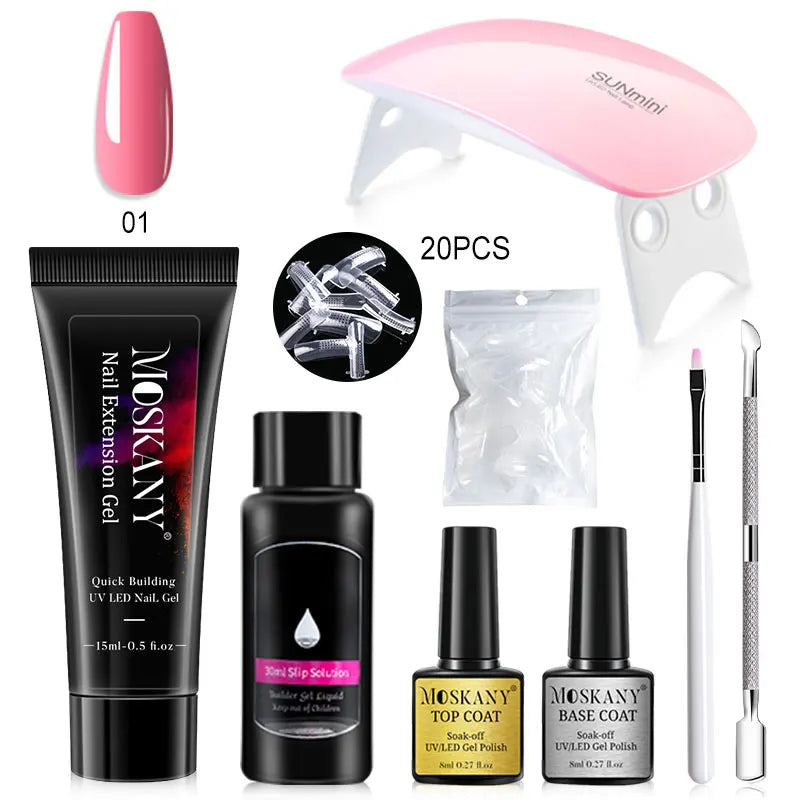 Poly Nail Gel Komplettset mit 6W LED-Lampe Nagelset für Anfänger Nagelspitzen Kunst 3D-Design Dekoration Verlängerung Maniküre Werkzeugset