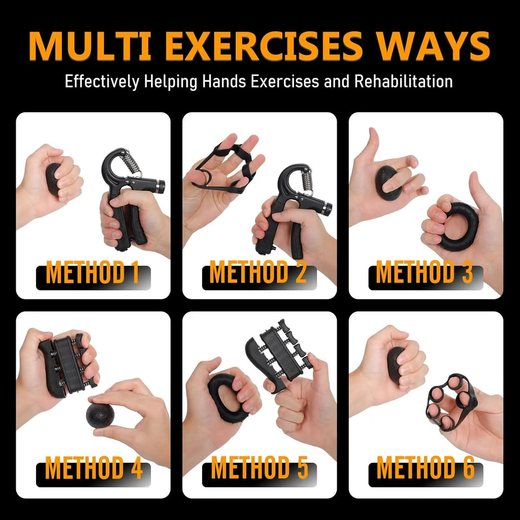 6 Pack Hand Grip Strengthener Kit, Adjustable Resistance Counting Hand Gripper, Finger Exerciser, Grip Ring & Stress Relief Ball for Forearm Workout, Wrist Rehabilitation Training