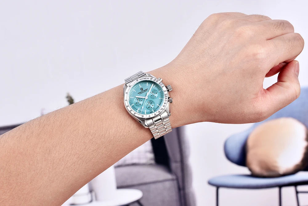 Neue PAGANI DESIGN Moon Men Uhr Retro-Luxus-Quarzuhren für Herren Edelstahl Sport wasserdicht Chronograph Herren+Mit BOX
