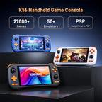 K56 Android 14 tragbare Gaming-Konsole mit 5,5-Zoll-Touchscreen und über 50 Retro-Videospiel-Emulatoren für DC/MAME/SS