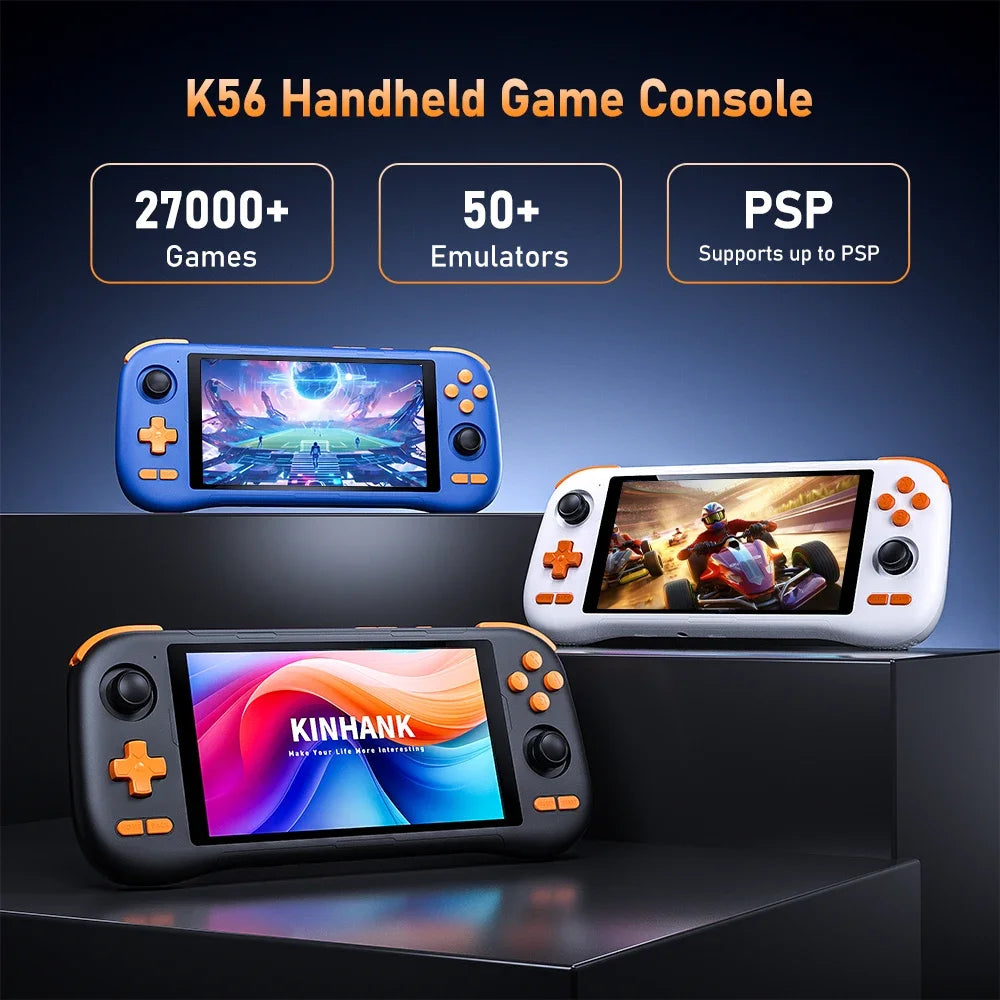 K56 Android 14 tragbare Gaming-Konsole mit 5,5-Zoll-Touchscreen und über 50 Retro-Videospiel-Emulatoren für DC/MAME/SS
