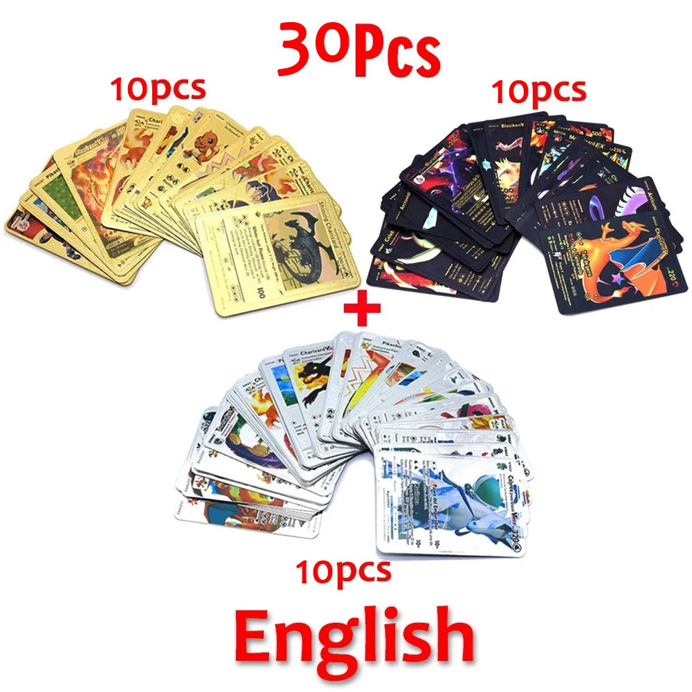 30-165 Stück Gold Pokemon Bunte Kartenset Schwarz Vmax Vstar Silber GX Box Pikachu Carta Glurak Deutsch Französisch Spanisch Spielkarten