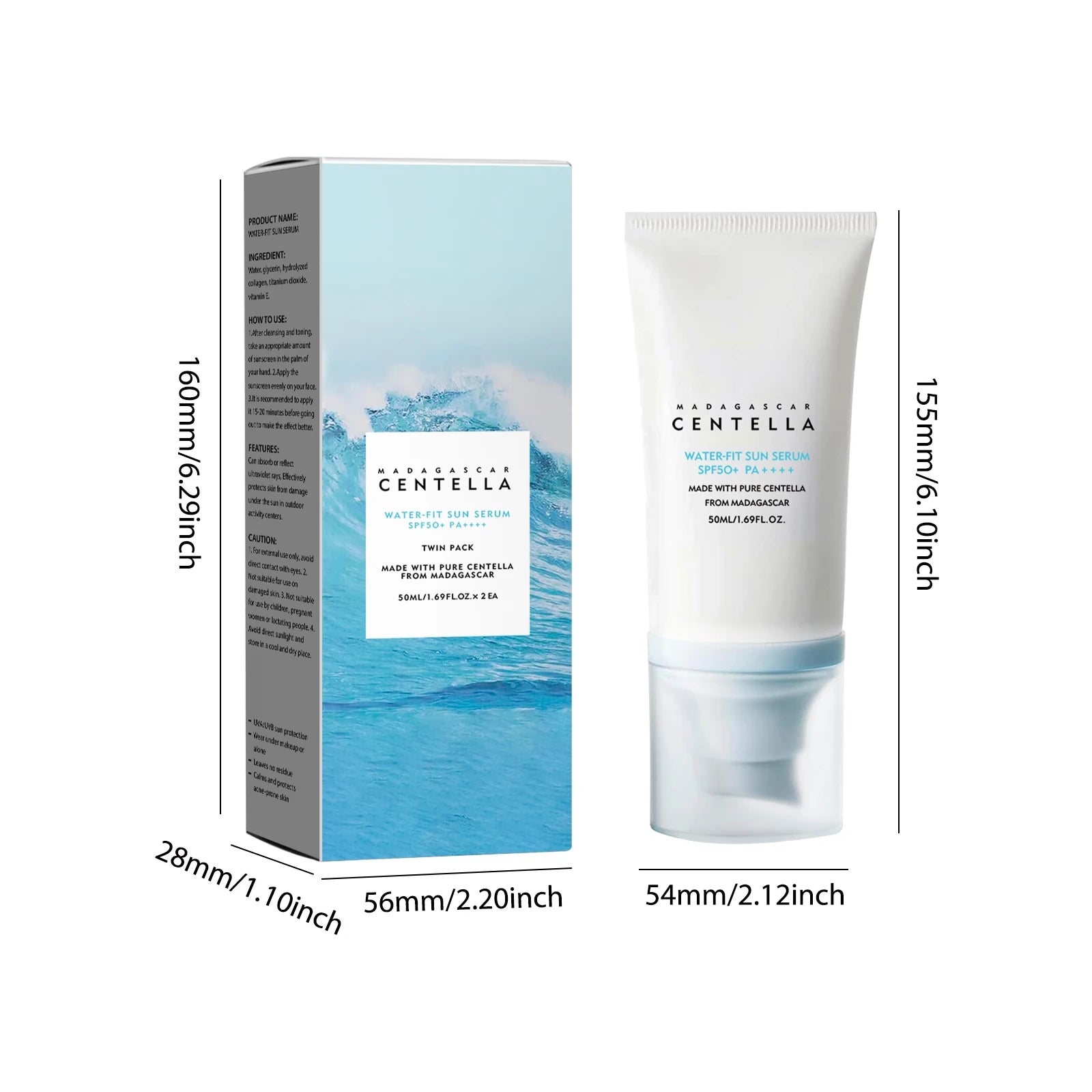 2/1 Stück LSF50+ Sonnencreme Centella Starker UV-Schutz Wasserbasierter Sonnenschutz Sonnenkörper-Sonnenblock Feuchtigkeitsspendende Hautpflege