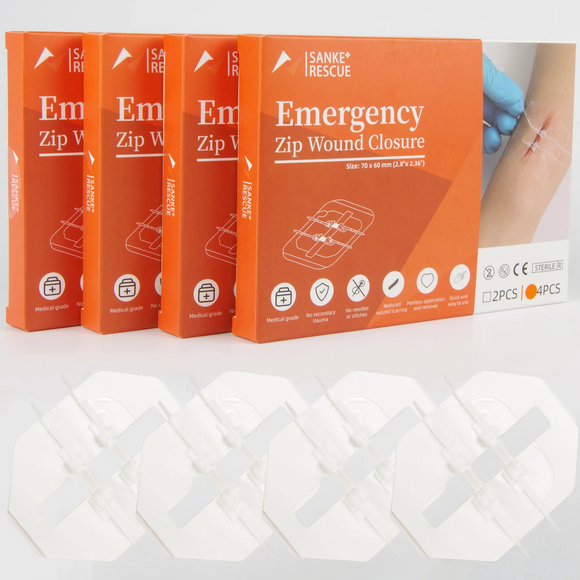 2-4PCS Reißverschluss Schmerzfreie Wundverschlussvorrichtung Nahtfreie Wundauflage Verschlussstreifen Kit Notfall-Schnittwundenverschlüsse für Ifak Hauptbild