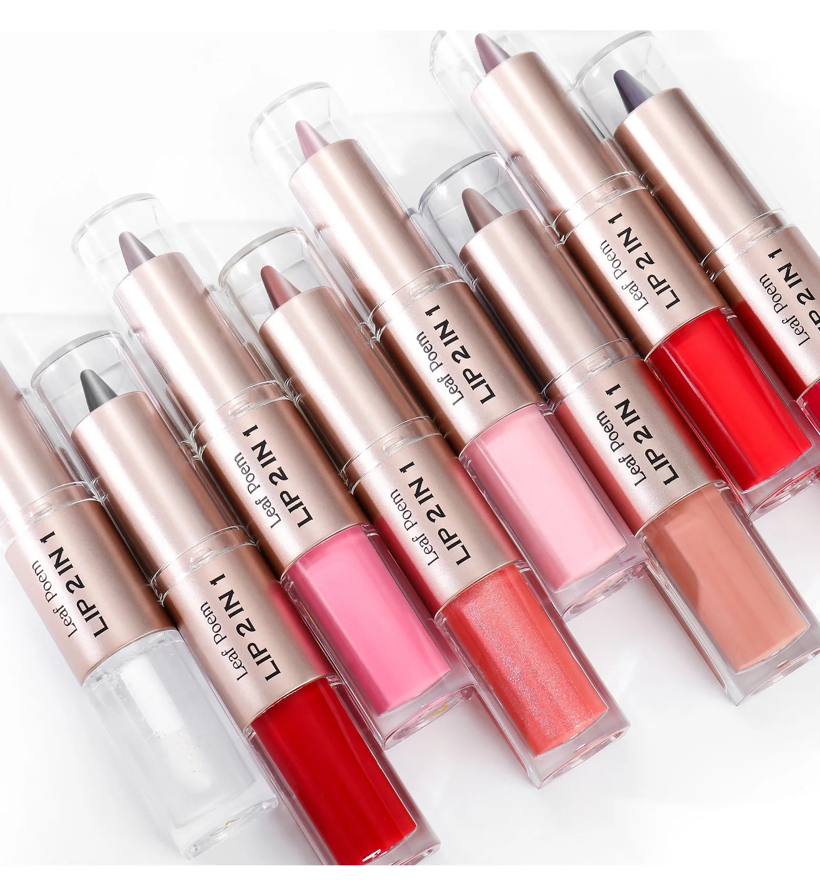 Schwarzer brauner, spitz zulaufender Lipliner-Konturenstift, doppelseitiger Spiegel, aufpolsternder Lippenglanz, kristallklarer Lipgloss, sexy roter Lippen-Tint-Make-up