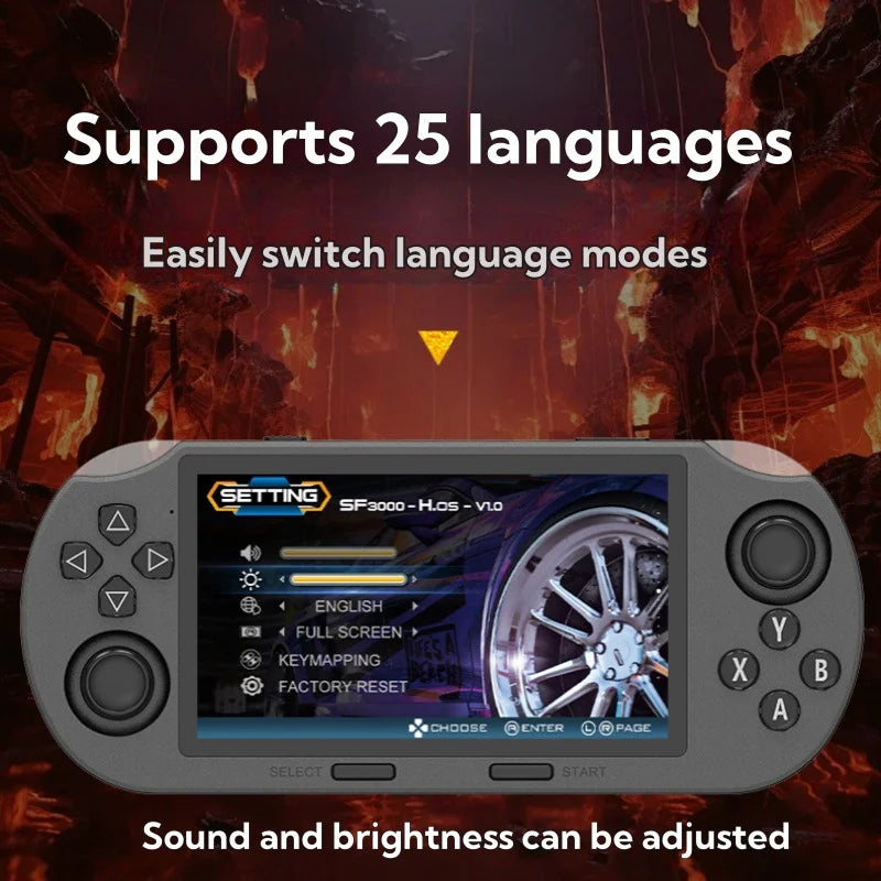 SF3000 Retro Handheld Videospielkonsole Linux System 4,5 Zoll 854*480 IPS Bildschirm 3000mAh Tragbarer Taschen-Videoplayer Spiele