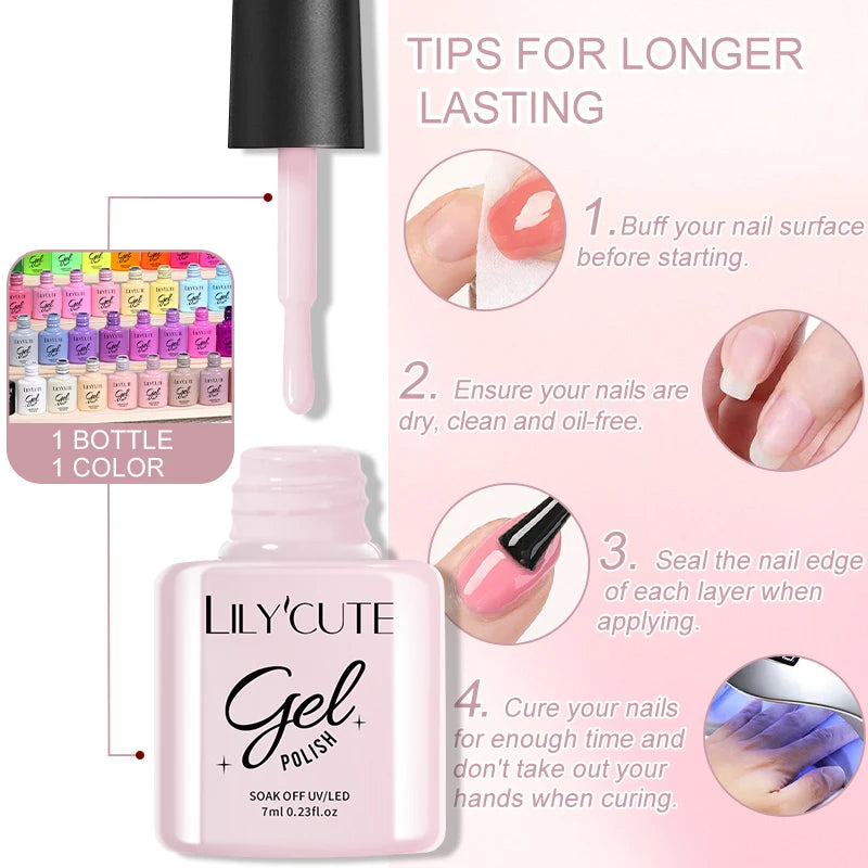 LILYCUTE Nagelgel-Politur-Set, Rosa Grün, Frühling, DIY-Nagelkunst-Design, lang anhaltend, Soak Off UV Gel, Maniküre, Malgel, Vernis-Kit