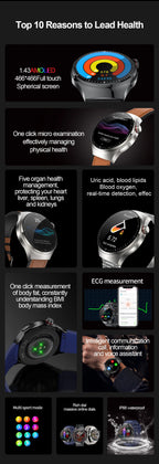 2025 Neue Smartwatch für die Krankenpflege: Blutsauerstoff, Blutfett, Harnsäure, EKG+PPG, Körpertemperatur, Bluetooth-Anruf, Gesundheits-Smartwatch