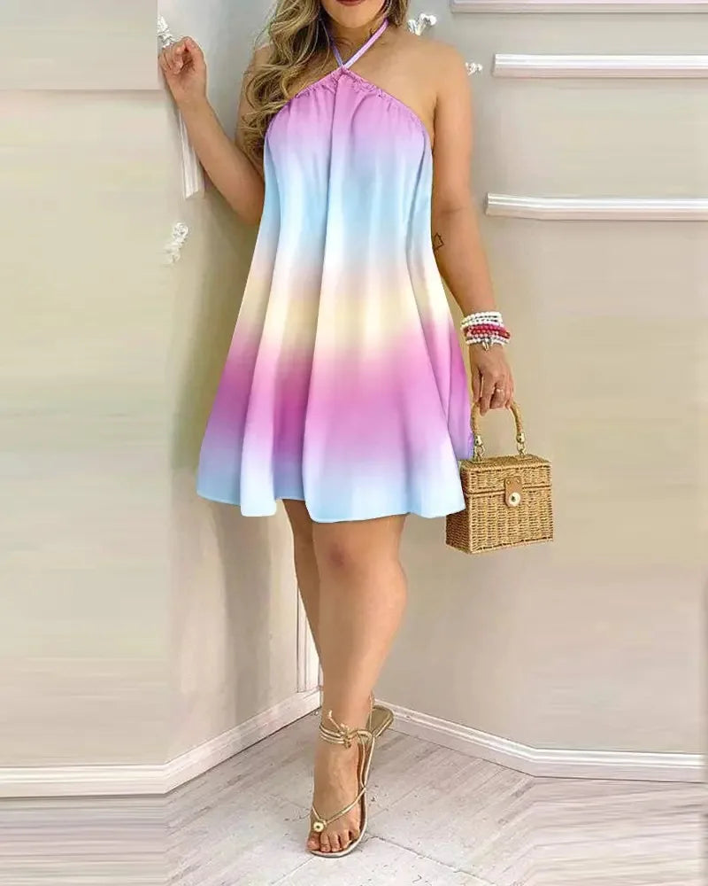 Geblümtes Neckholder-Kleid Boho-Rückenfreies Neckholder-Kleid für Frühling Sommer Damenbekleidung