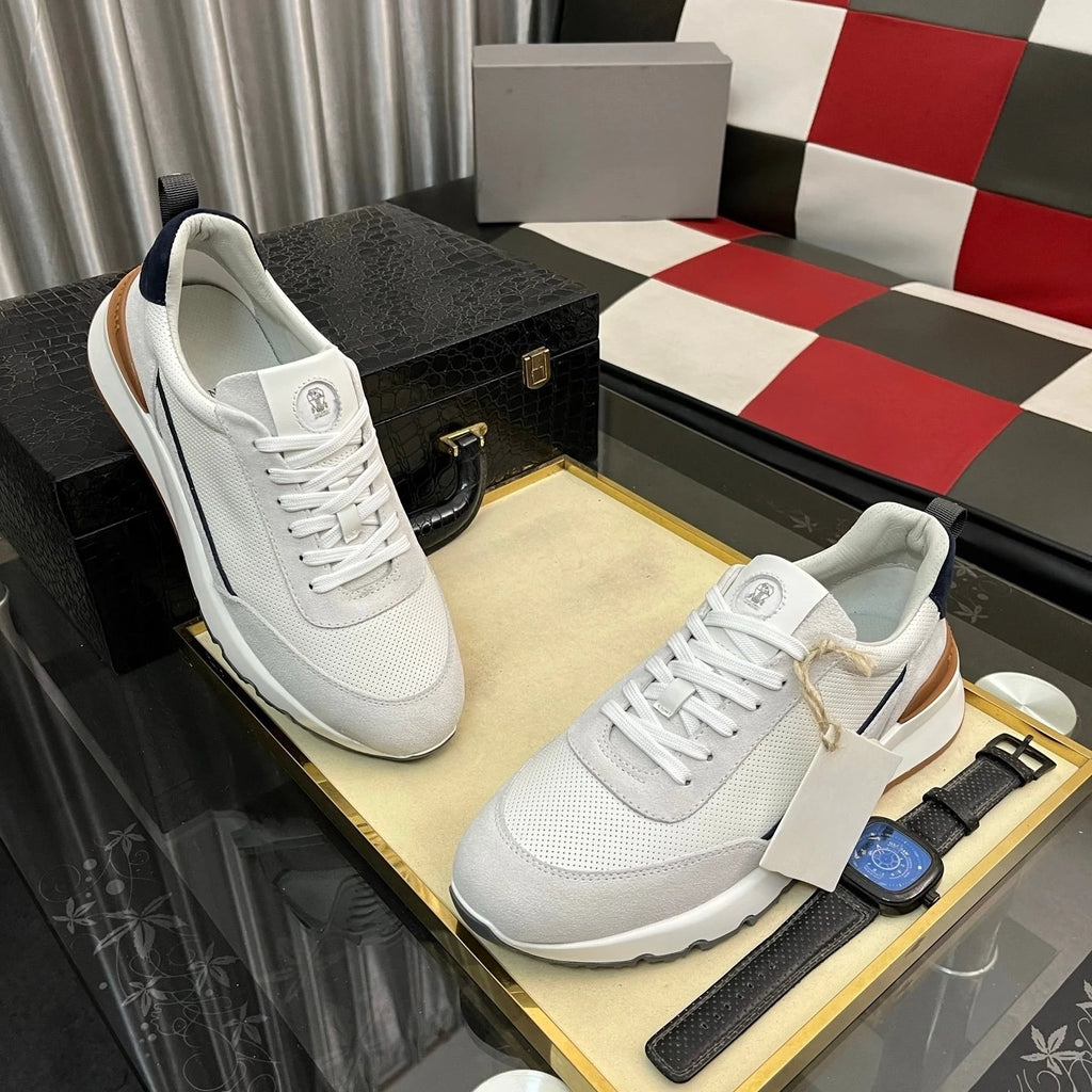 Luxusmarke Herrenschuhe Handgemachte Freizeit-Sneaker Jacquard-Nylon-Gewebe mit Wildleder Wander- und Radschuhe Laufschuhe Weihnachtsgeschenke