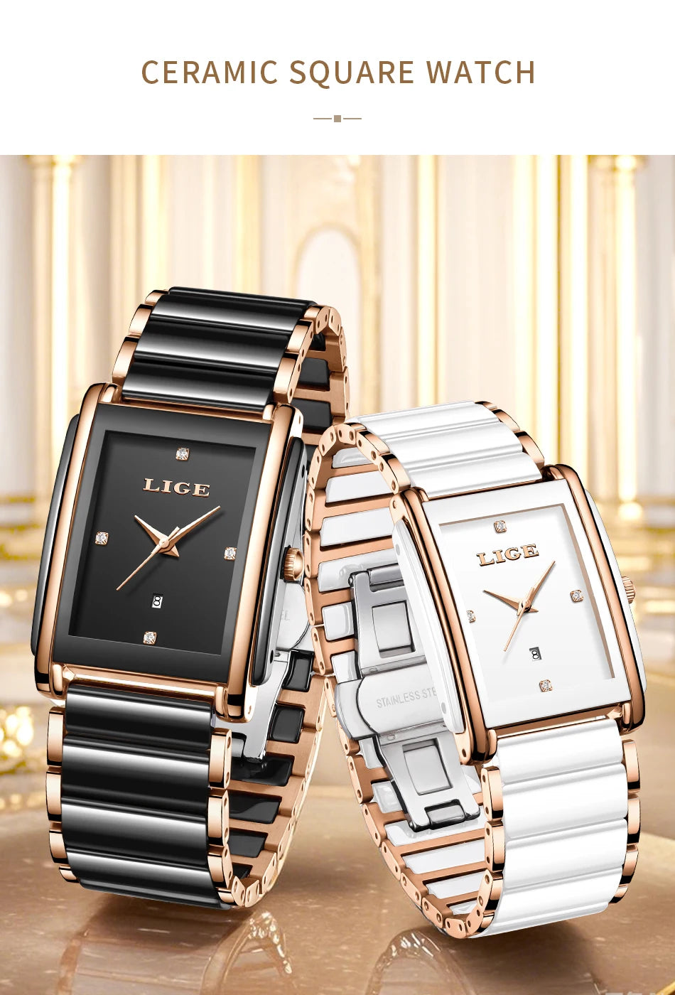 LIGE Mode Elegante Damenuhr Japanisches Uhrwerk Keramikarmband Luxus Damen Armband Quarzuhren Geschenke Reloj Mujer