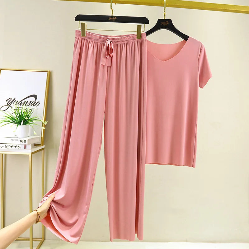 Zweiteiliges Set Damen Oberteil und Hose Sommer 2-teilige Sets Damen Outfits Urlaub 2026 neue Kollektion weite Hose elegant lässig