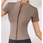 Slim Fit Kurzarm Yoga Shirt Damen Stehkragen Reißverschluss Jacke High End Lauf Sport Fitness Top