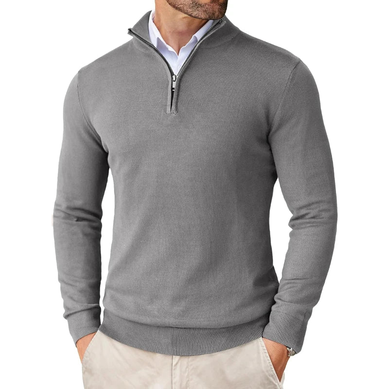 Herren-Strickpullover mit Stehkragen, Reißverschluss, Slim Fit, leicht, Rollkragen, lässig, Half Turtleneck, gestrickt, für Outdoor und Streetwear