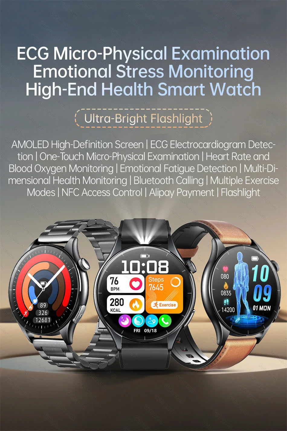 2026 Neue Smartwatch NFC EKG+PPG Blutsauerstoff Harnsäure Blutdruck Saphir Smartwatch Herren für Android iOS Smartwatch Herren