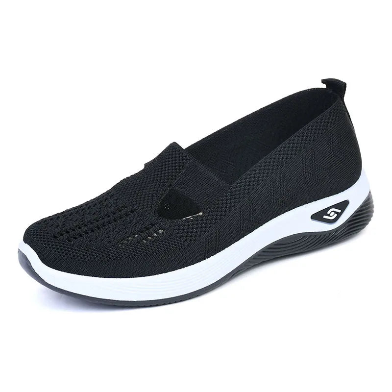Damen Neue Sommerschuhe Mesh Atmungsaktive Sneaker Leichte Slip-on Plateau Freizeitschuhe Damen Rutschfeste Gehschuhe Gewebte Schuhe