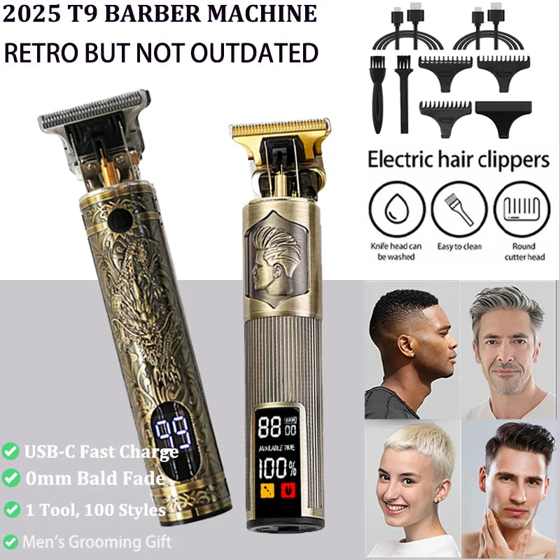 Neu! T9 Elektrischer Haartrimmer/Zubehör | Professioneller USB Rasierer | 0mm Glatzkopf-Haarschneidemaschine Tragbar für Herren Heimfriseur