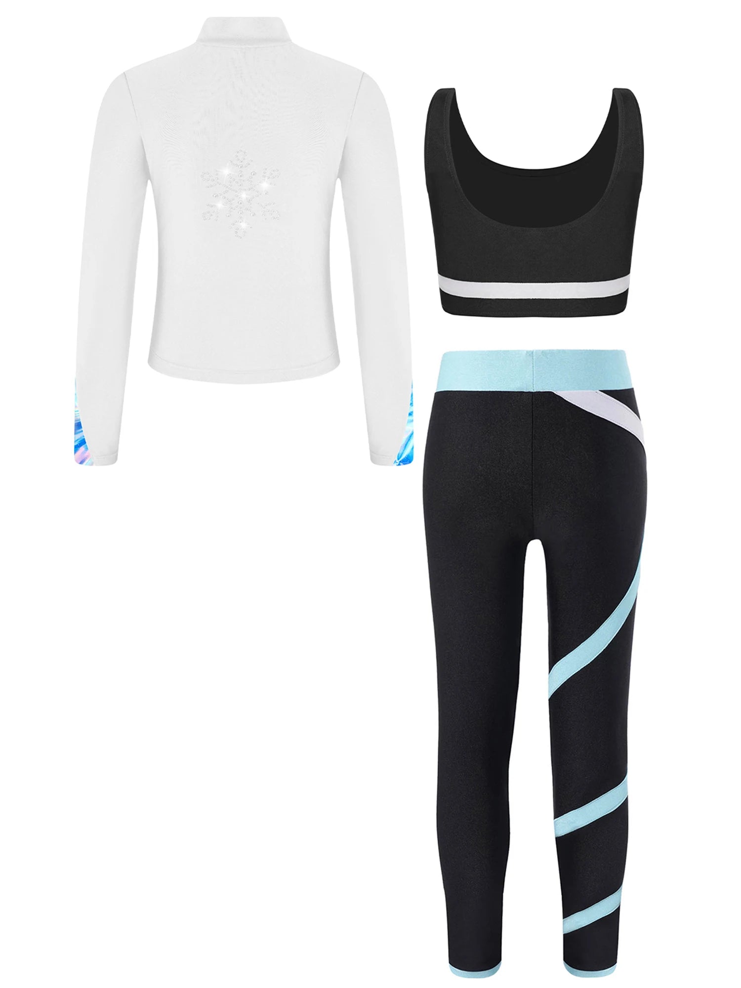 3Pcs Kids Girls Skating Athletic Fitness Workout Tracksuit Sleeveless Vest Top +Pants with Long Sleeve Zipper Sweatshirt Gym Set