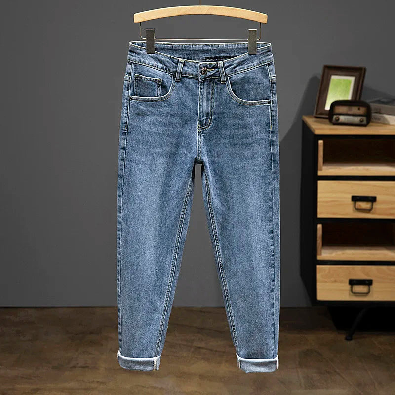 Neun-Punkt-Hose Herren 2025 Neue Frühjahr Herbst Mode Freizeit Denim Hose Baumwolle Slim Jeans Blau Herrenbekleidung Markenbekleidung Hauptbild